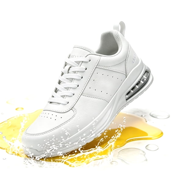 AMOX Non Slip Work Shoes for Men Food Service Slip Resistant Sneakers Casual Comfortable with Cushioning for Chef Kitchen Restaurant Walking White