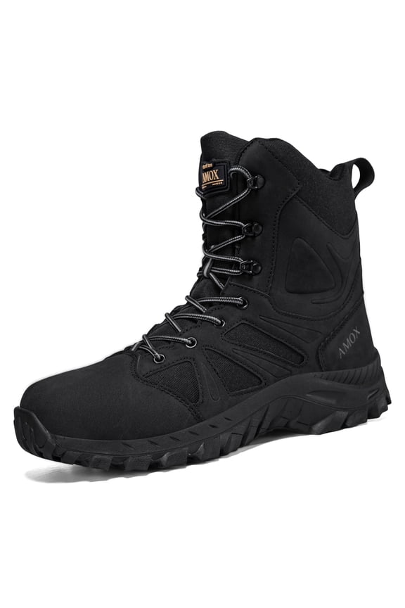 Steel Toe Boots for Men Comfortable Lightweight Work Boots for Men Slip Resistant High Top Steel Toe Safety Shoes Puncture Resistant Midsole for Construction Warehouse Work，Black
