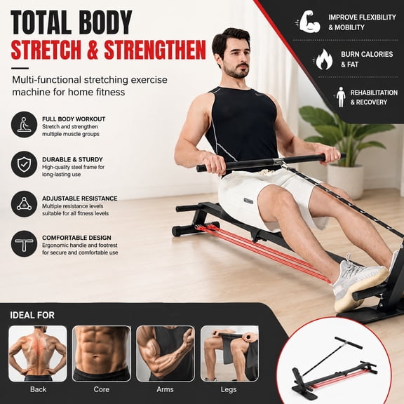 AMOXI Stretching exercise machines,Rowing Machine, 4 in 1 Rowing and Ab Machine with 2 Levels of Workout Resistance, Quiet & Foldable Rower Machine