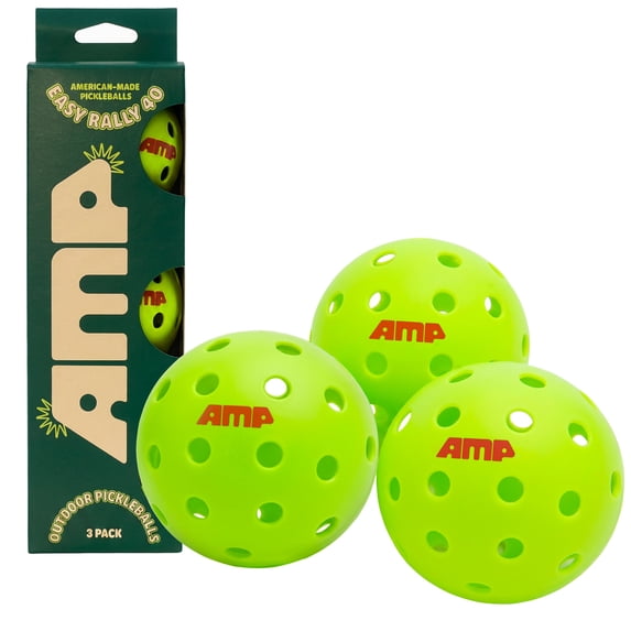 AMP Easy Rally 40 Outdoor Pickleball Balls, 3 pack, Neon Yellow-Green
