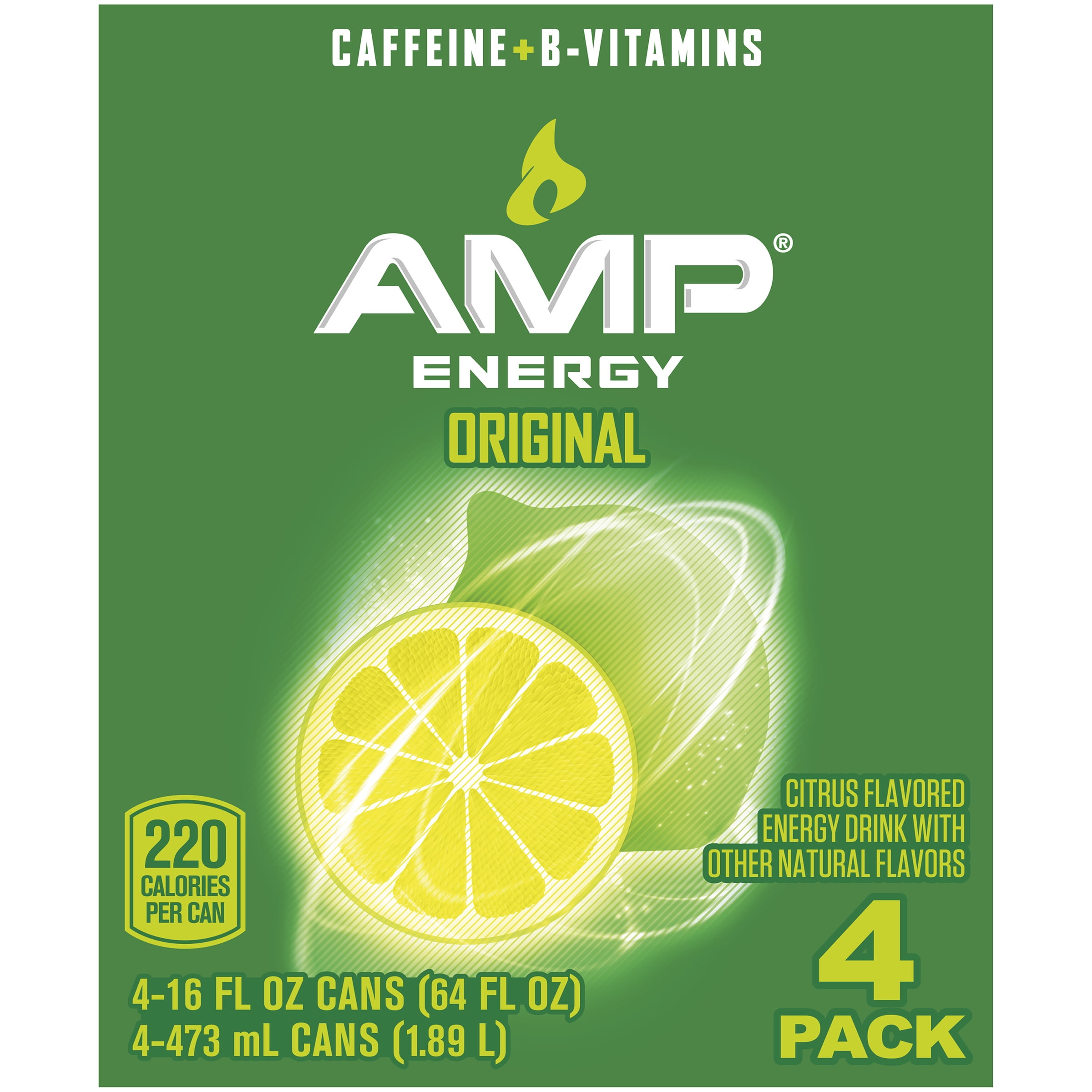 AMP Energy Original Citrus Flavored Energy Drink, 16 Fl. Oz., 4 Count