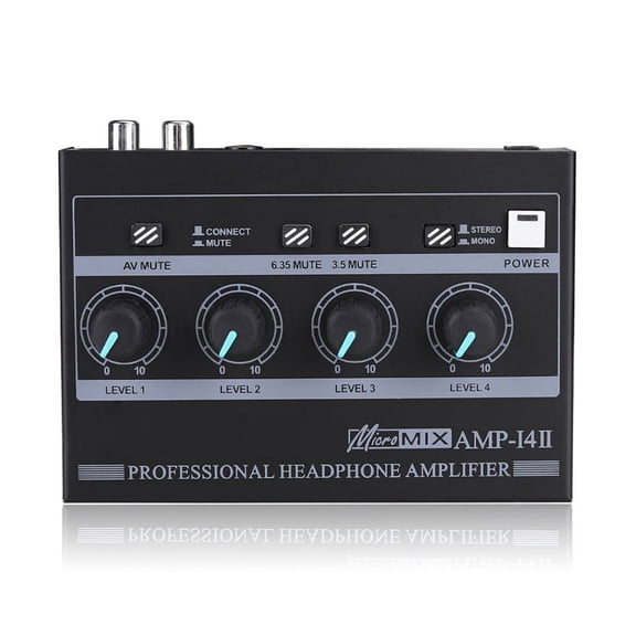 AMPI4 Professional 4 Channel Headphone Amplifier Audio Compact Stereo Amp+6.35mm 3.5mm Input Volume Control US Plug
