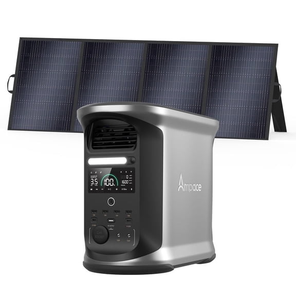AMPACE Andes 1500 Portable Power Station, 1462Wh LiFePO4 Battery, 2400W (Surge 3600W) AC Output with 1x200W Panel, 55-Minute Fast Recharge, Solar Generator for Home Backup