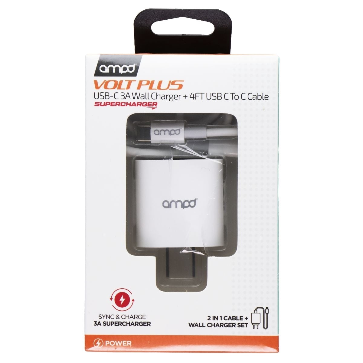Plus Usbc AMPD Volt Plus USB-C 3A Wall Charger and 4FT USB-C to USB-C Cable ...