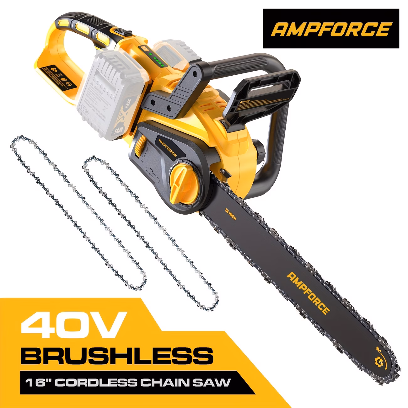 AMPFORCE 16-Inch Brushless Chainsaw 36V, Compatible with DewaIt Battery, Pruning, Tool Only (Battery Not Included)