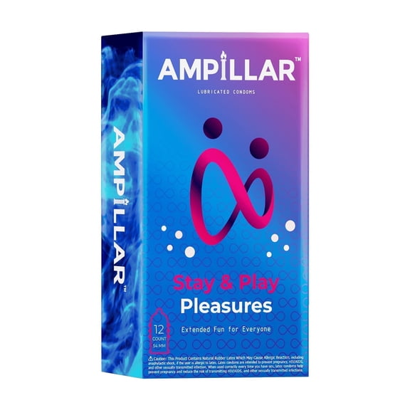 AMPILLAR Condoms STAY & PLAY PLEASURES, Extended Pleasure and Studded Sensations High Quality Lubricated Condoms - 12 Count