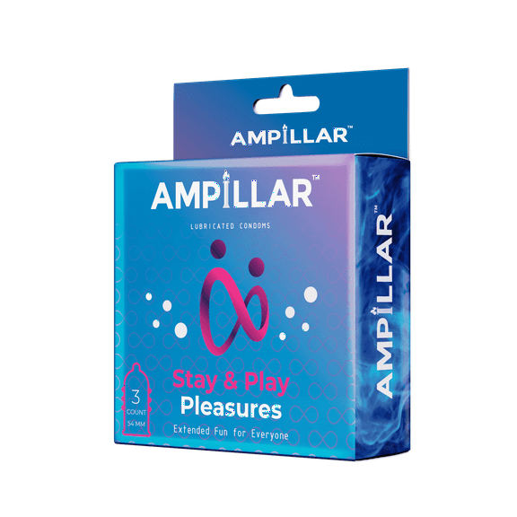 AMPILLAR Condoms STAY & PLAY PLEASURES, Extended Pleasure and Studded Sensations High Quality Lubricated Condoms - 3 Count