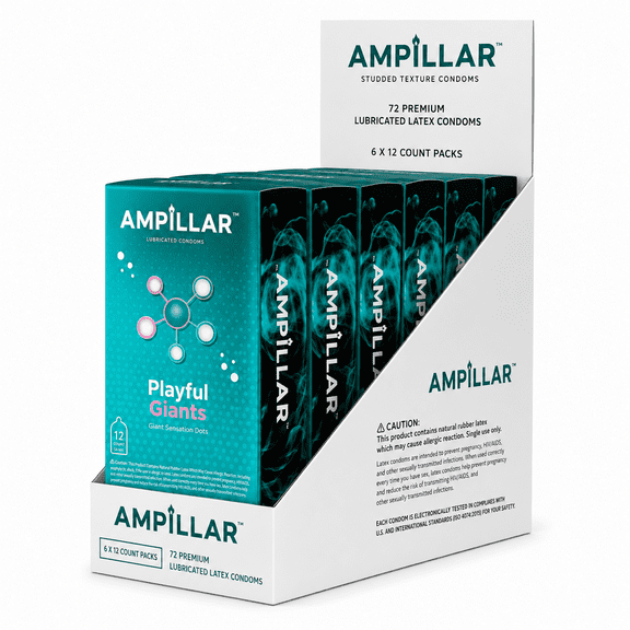 AMPILLAR Studded Texture Condoms – Premium Lubricated Latex, Triple Tested Protection, 72 Count