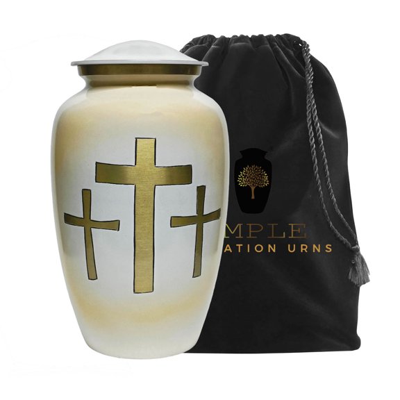 AMPLE Aluminum Cremation Urn – Leak-Proof, Durable Memorial I Purple & Silver I Celtic-style cross I Keepsake Size, 3 Cu
