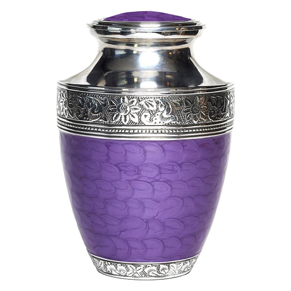 AMPLE CREMATION URNS | Purple Cremation Urn with Floral Engravings on Top & Bottom | Elegant Memorial Urn for Adult Ashes | Secure Airtight Lid | 200 lbs. | 6.5 x 6.5 x 10.5 inches | Purple