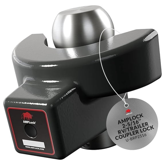 AMPLock U-BRP2516 Heavy Duty Trailer Coupler Lock 2 5/16, RV & Hitch Lock, Straight Lip Ball Locks, Anti Theft for Trailers & RV