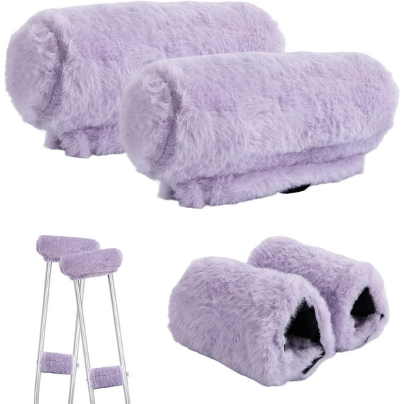 AMQTSLM 4Pcs Fluffy Crutches Padding, Universal Crutch Pads for Armpits and Hand Grips, Machine Washable Crutch Cushions, Comfort Fit for Adults, Purple