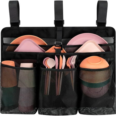 AMQTSLM Camping Dish Drying Bag, Collapsible Dish Drying Rack, Portable Mesh Hanging Dish Dinnerware Organizer for RV Campers Travel Trailers, Camp Kitchen Organizer