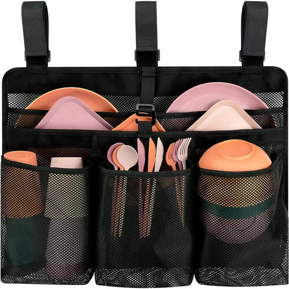 AMQTSLM Camping Dish Drying Bag, Collapsible Dish Drying Rack, Portable Mesh Hanging Dish Dinnerware Organizer for RV Campers Travel Trailers, Camp Kitchen Organizer