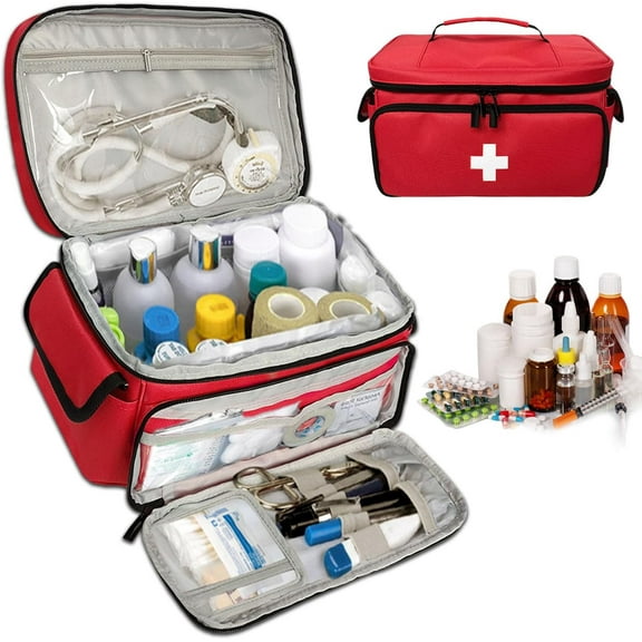 AMQTSLM Medicine Storage Bag, Family First Aid Box Empty, Pill Bottle Organizer for Emergency Medical Supplies, First Responder Trauma Bag for Home Storage and Travel