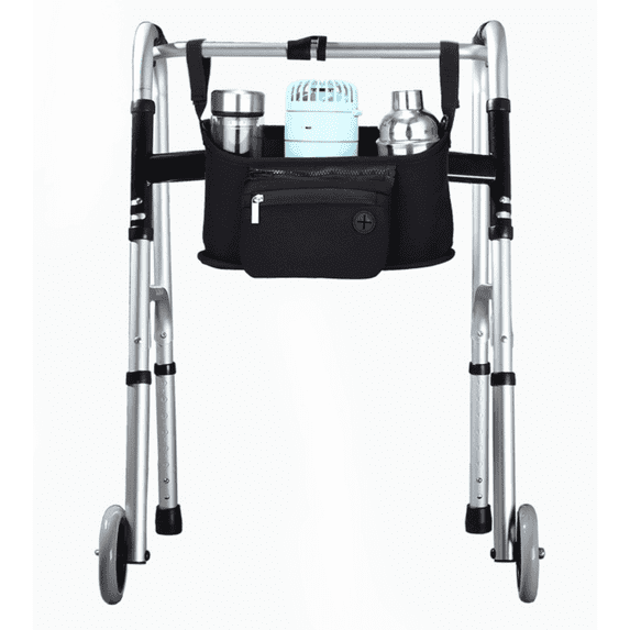 AMQTSLM Walker Basket with Cup Holder, Seniors Walker Bag with Large Capacity Storage, Elderly Accessories Pouch for Rollator, Wheelchair, Folding Walkers (Black)