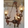 thumbnail image 1 of AMRICAN VINTAGE Antique Vintage Art Nouveau Brass & Cut Glass Ceiling Chandelier, 1 of 3