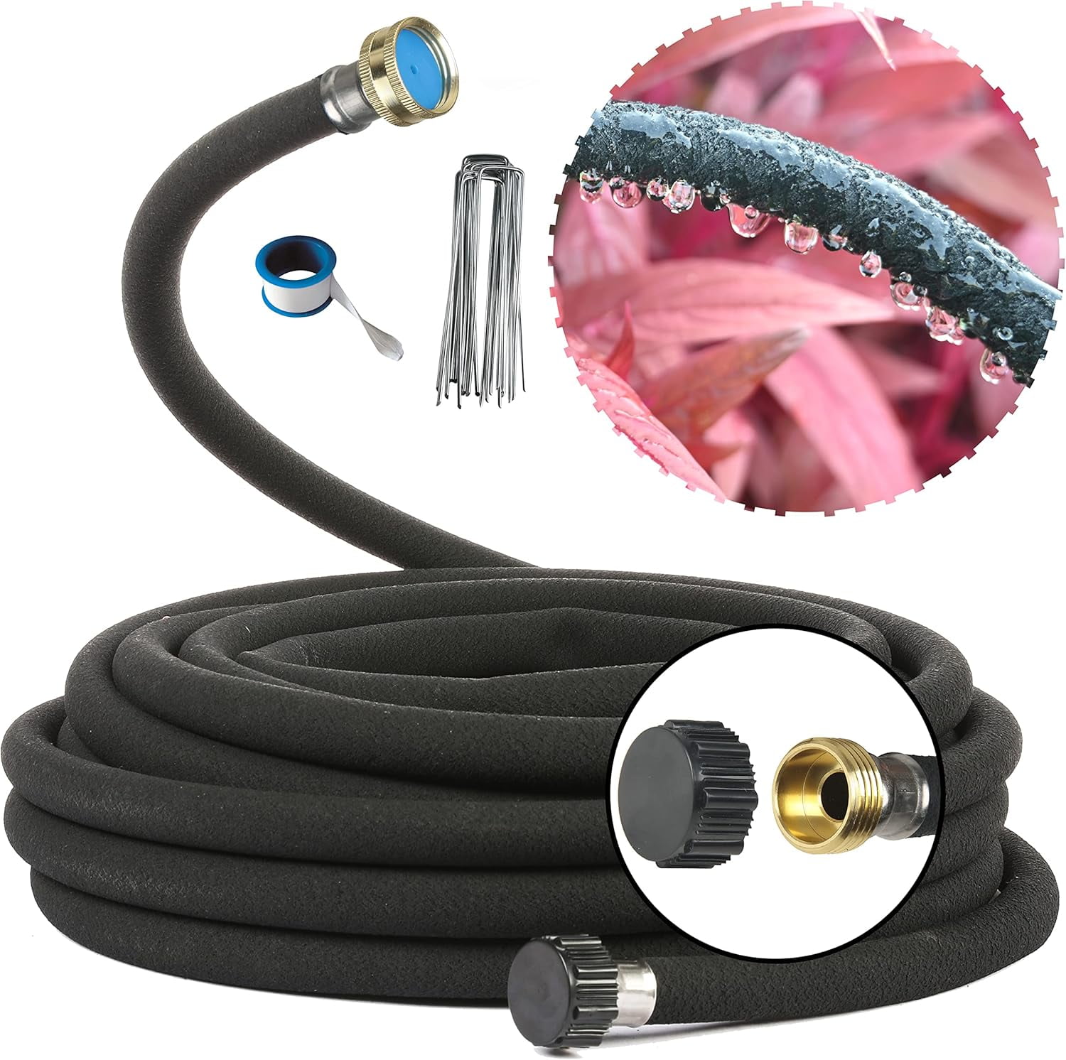 AMRITA Soaker Hose KIit，5/8 inch75ft Round Soaker Hose with Aluminum