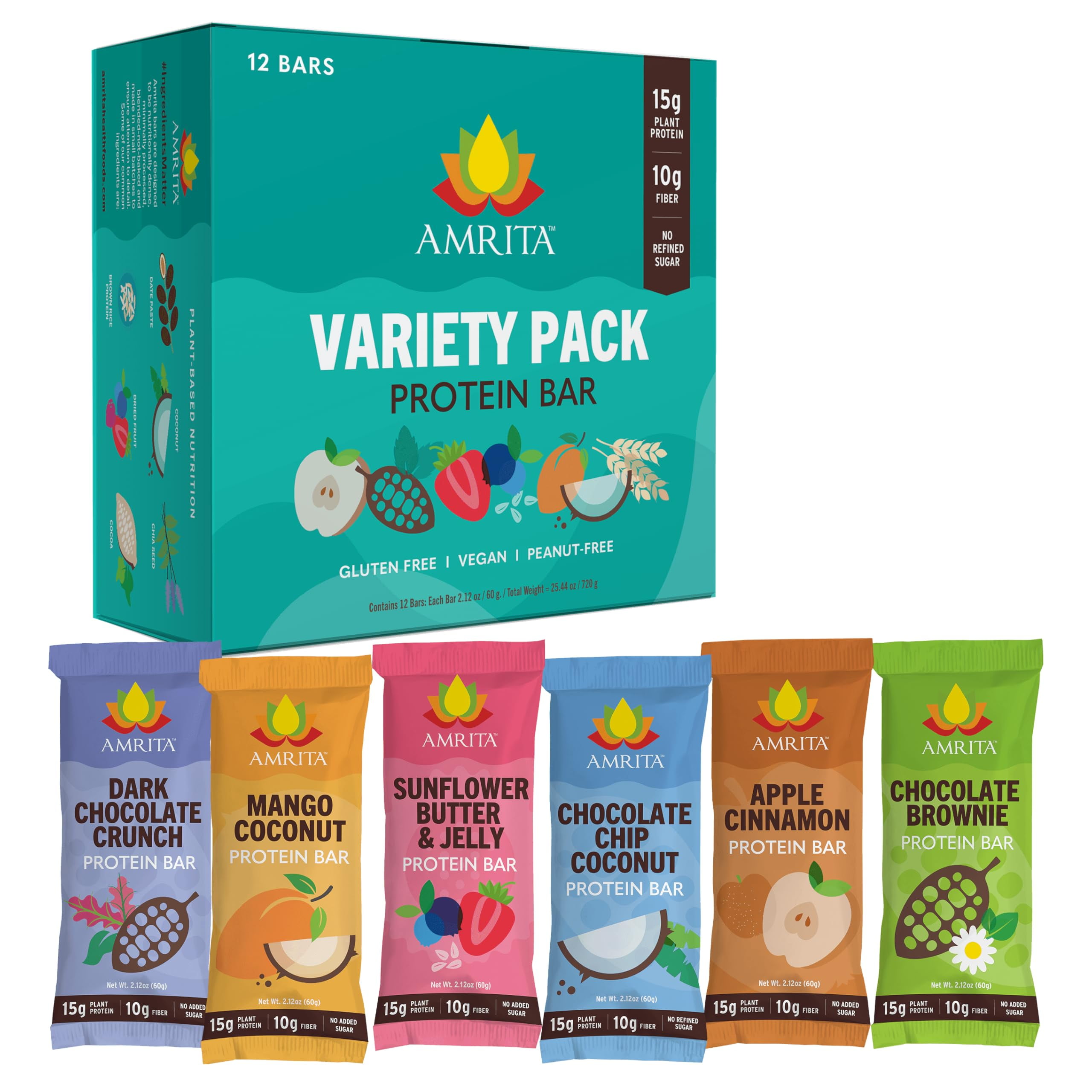 AMRITA Vegan Protein Bars MSF2 Variety Pack (6 Flavors) Free, Soy