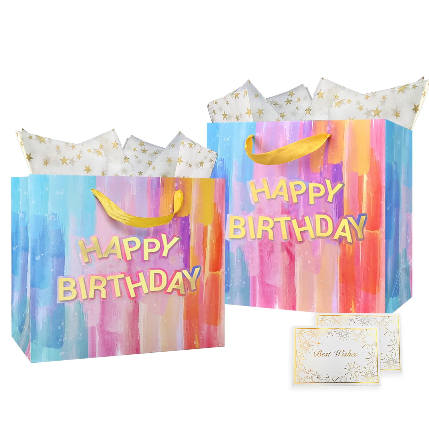 AMROSE 2 Pack Large STF9 13’’ Birthday Gift Bags with Card and Tissue