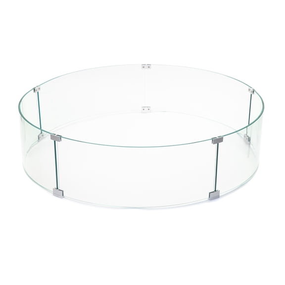 AMS Fireplace 23" Round Fire Pit Glass Wind Guard | Clear Tempered Glass Flame Protective Pane. Wind Resistant with Aluminum Corner Bracket and Rubber Feet