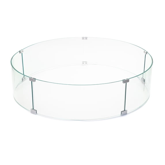 AMS Fireplace 36" Round Fire Pit Glass Wind Guard | Clear Tempered Glass Flame Protective Pane. Wind Resistant with Aluminum Corner Bracket and Rubber Feet.