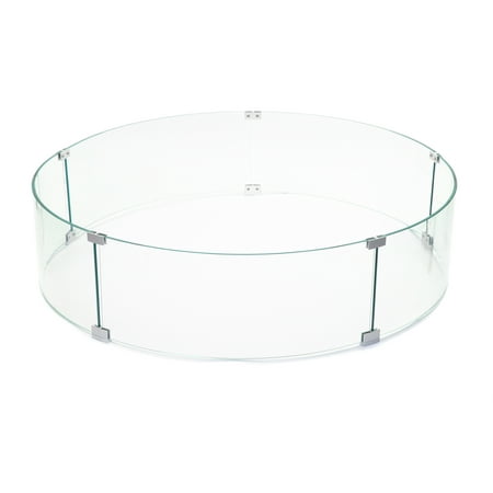 AMS Fireplace 38" Round Fire Pit Glass Wind Guard | Clear Tempered Glass Flame Protective Pane. Wind Resistant with Aluminum Corner Bracket and Rubber Feet