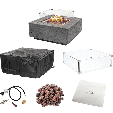 AMS Fireplace Albany Square 36” Fire Pit Table & Matching Propane Tank Cover
