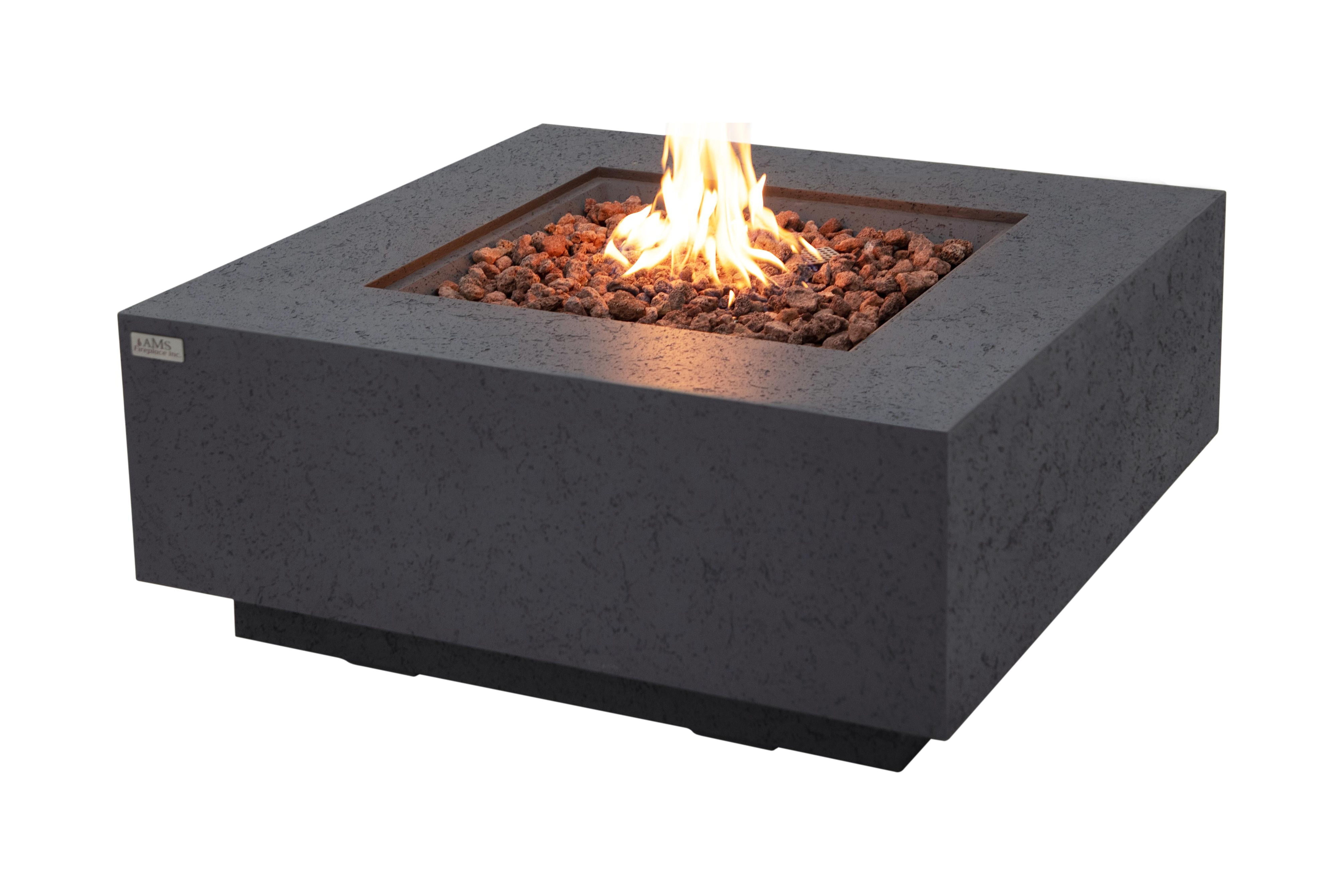 AMS Fireplace Brooklyn Square 40” Fire Pit Table - Propane - Dark Gray