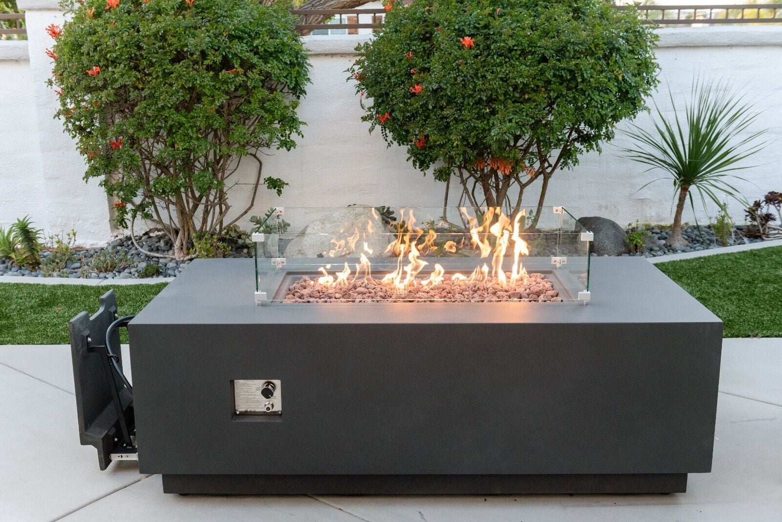 AMS Fireplace Creations 66" Dark Gray Sedona Fire Pit Table w/ Pullout Propane Tank Drawer