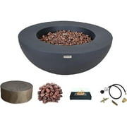 AMS Fireplace | Elementi | Round Propane Fire Pit Table for Outside Patio | Canvas Cover, Lava Rocks and Gas Key Valve Included | Modern Outdoor Furniture. (Fuel: Liquid Propane, Lunar - Dark Grey)