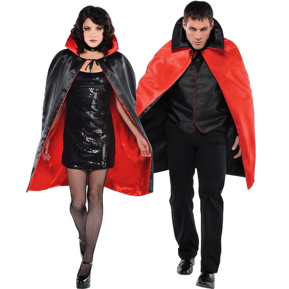 AMSCAN Black & Red Reversible Vampire Cape Halloween Costume Accessories for Adults, One Size