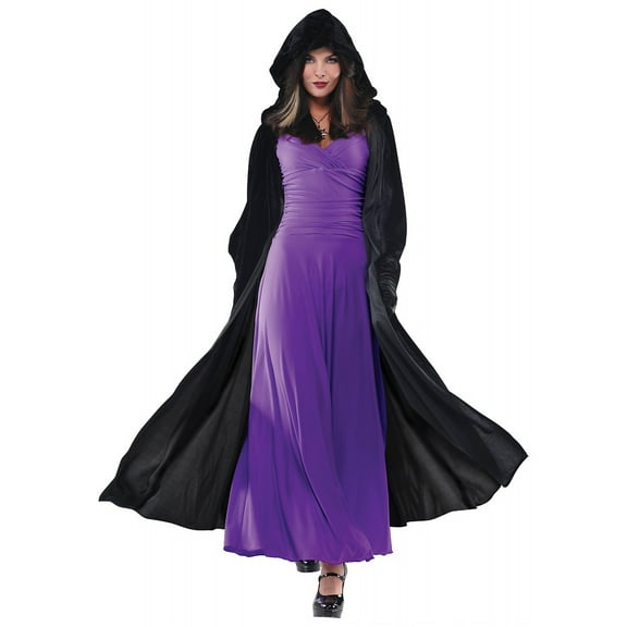AMSCAN Crushed Velvet Hooded Cloak Deluxe Halloween Costume Accessories for Adults, Black, One Size