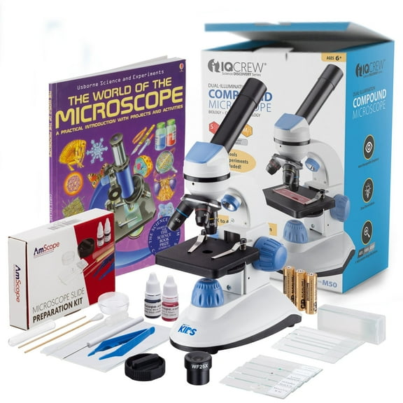 AMSCOPE-KIDS 40X-1000X Dual Illumination Microscope + Slide Prep Kit & Book