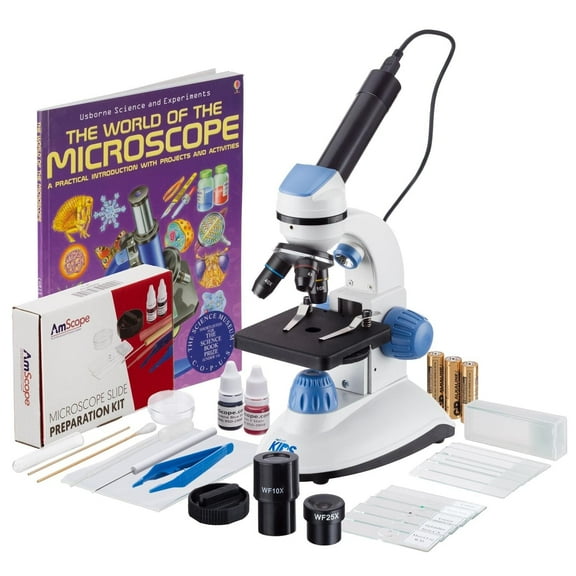 AMSCOPE-KIDS Dual Illumination Portable Microscope Kit + Digital Camera + Book