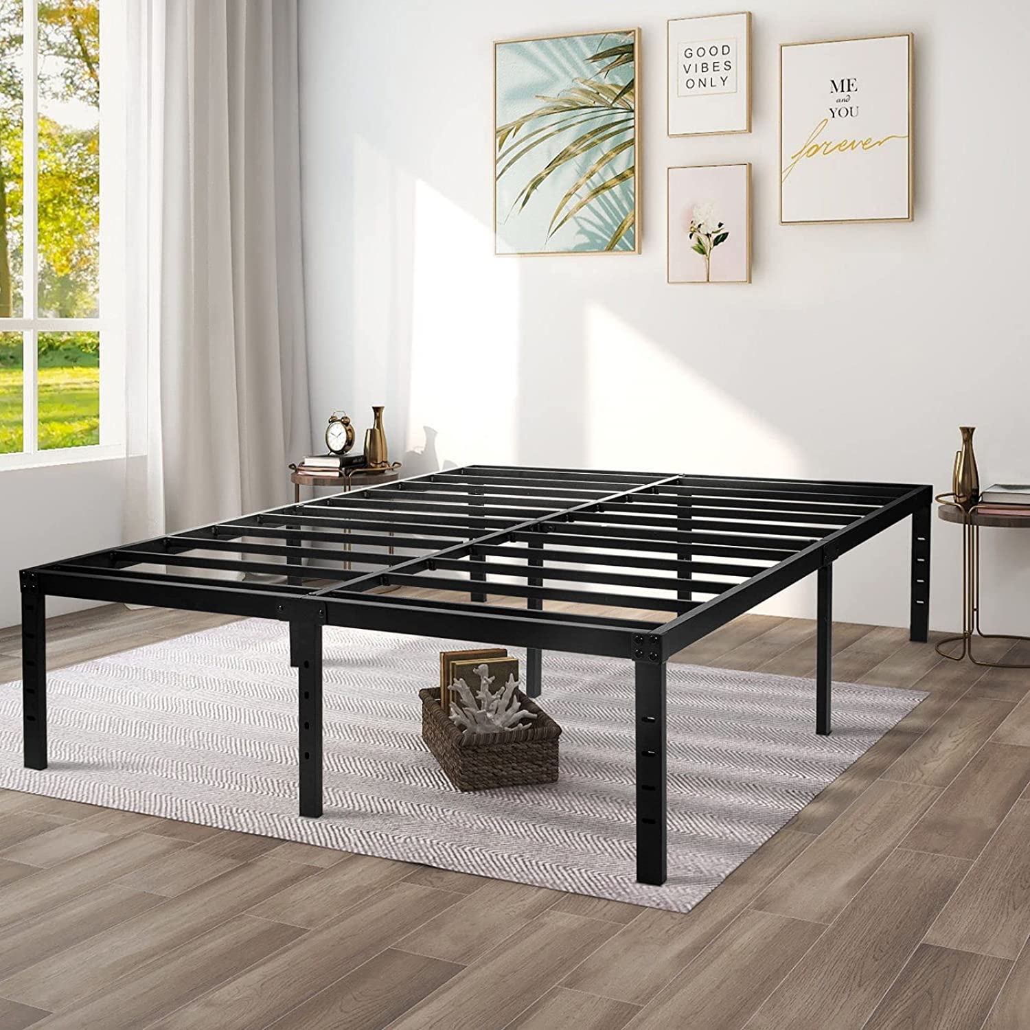 AMSEJOPS Queen Bed Frame 16 Inches Heavy Duty Metal Platform Bedframe ...