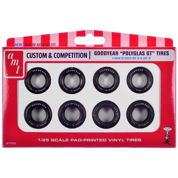 AMT AMTPP038 8 Piece Model Goodyear Polyglas GT Tires Set for 1-25 Scale Models