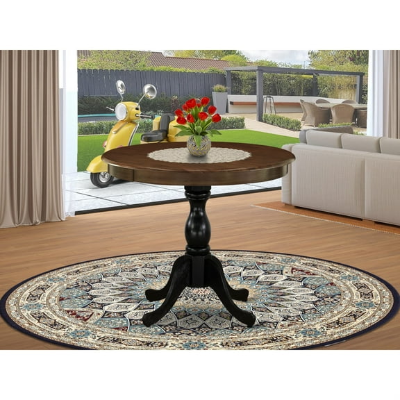 East West Furniture AMT-ABL-TP Antique 36" Round Dining Table for Small Space - Walnut Top & Black Pedestal
