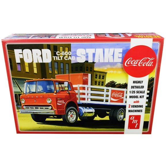 AMT AMT1147 Skill 3 Model Kit Ford C600 Stake Bed Truck with Two Coca-Cola Vending Machines 1 by 25 Scale Model
