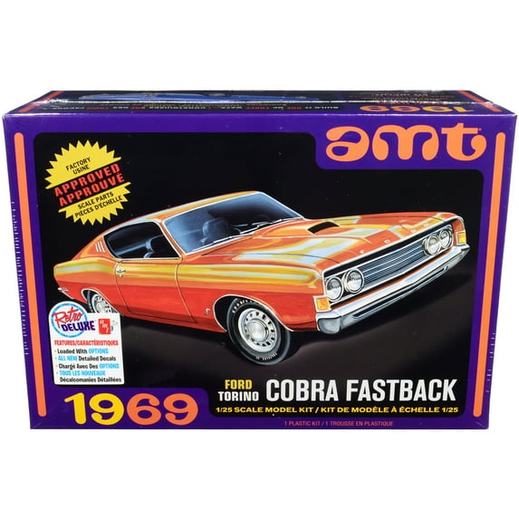 AMT Skill 2 Model Kit 1969 Ford Torino Cobra Fastback 3-in-1 Kit 1/25 Scale Model
