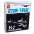 thumbnail image 1 of AMT: Star Trek K-7 Space Station - 1:7600 Scale Model Kit -29 Parts, Miniature Ship Included, Classic Hobby Kit, Posable Display Stand, 15x7", Age 14+, 1 of 14