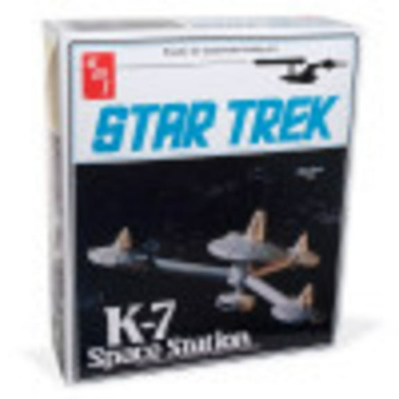 AMT: Star Trek K-7 Space Station - 1:7600 Scale Model Kit -29 Parts, Miniature Ship Included, Classic Hobby Kit, Posable Display Stand, 15x7", Age 14+