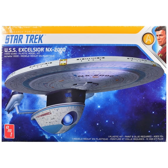 Skill 2 Model Kit U.S.S. Excelsior NX-2000 Space Ship "Star Trek III: The Search for Spock" (1984) Movie 1/1000 Scale Model by AMT