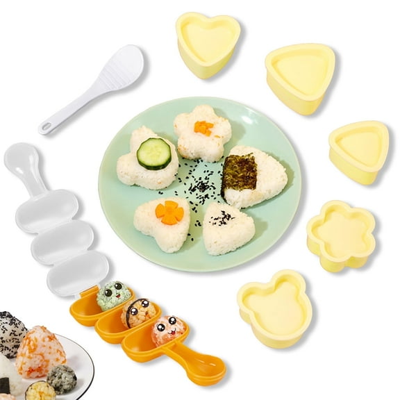 AMTAM 7-Piece Onigiri Mold Musubi Set For Making Various Shapes Of Onigiri|Sushi, Children'S Side Dishes, Japanese Bento, Etc. Food Grade PP Material, Safe And Easy To Make Onigiri SushiYellow