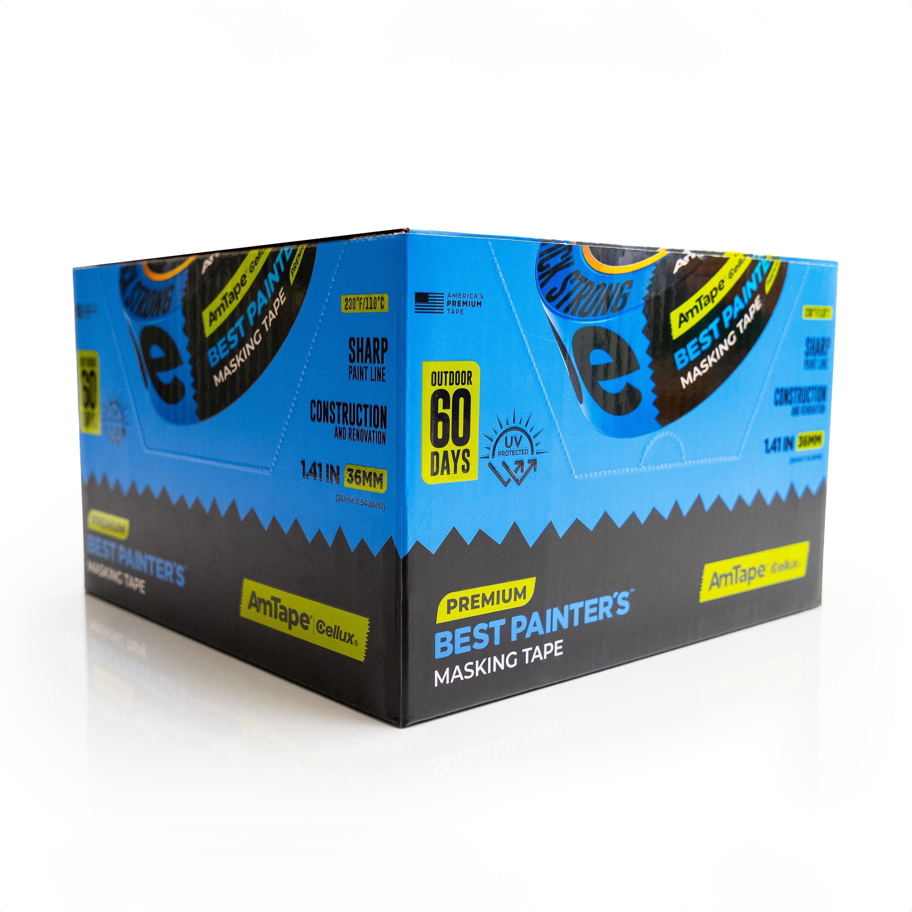 AmTape Best Painter’s Masking Tape, Solvent & Moisture Resistant, 60-Day Clean Removal, Super Washi Painter’s Tape for Walls, Ceilings & Trim, Blue, 2" Case 12 rolls
