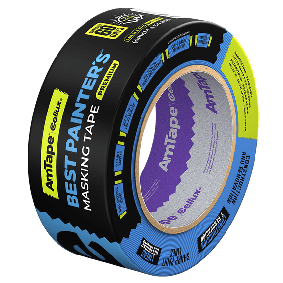 AmTape Best Painter’s Masking Tape, Solvent & Moisture Resistant, 60-Day Clean Removal, Super Washi Painter’s Tape for Walls, Ceilings & Trim, Blue, 2" Case 12 rolls