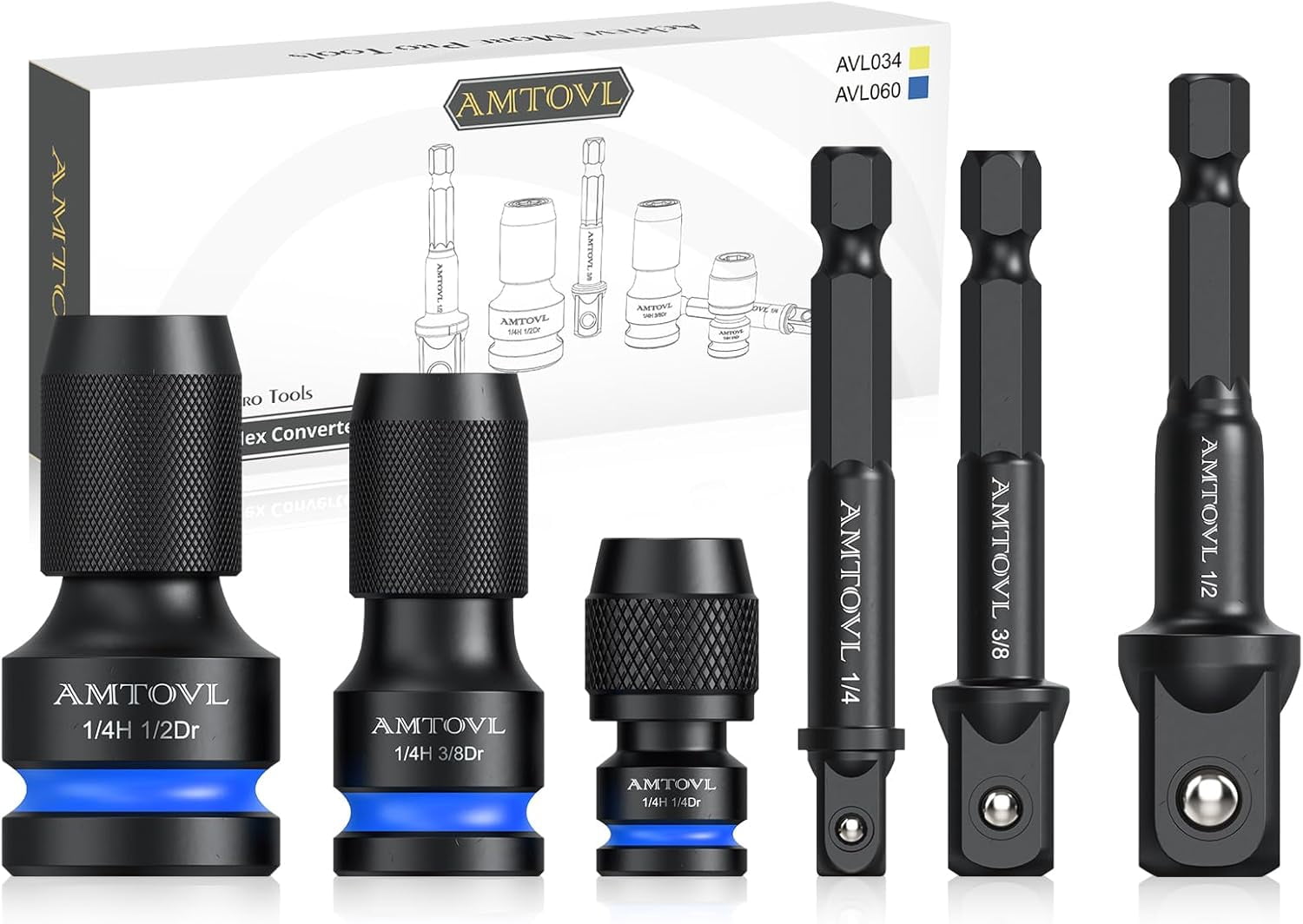 AMTOVL 6-Piece Hex Adapter Set - 1/4 3/8 1/2-INCH Drive to 1/4 Hex ...