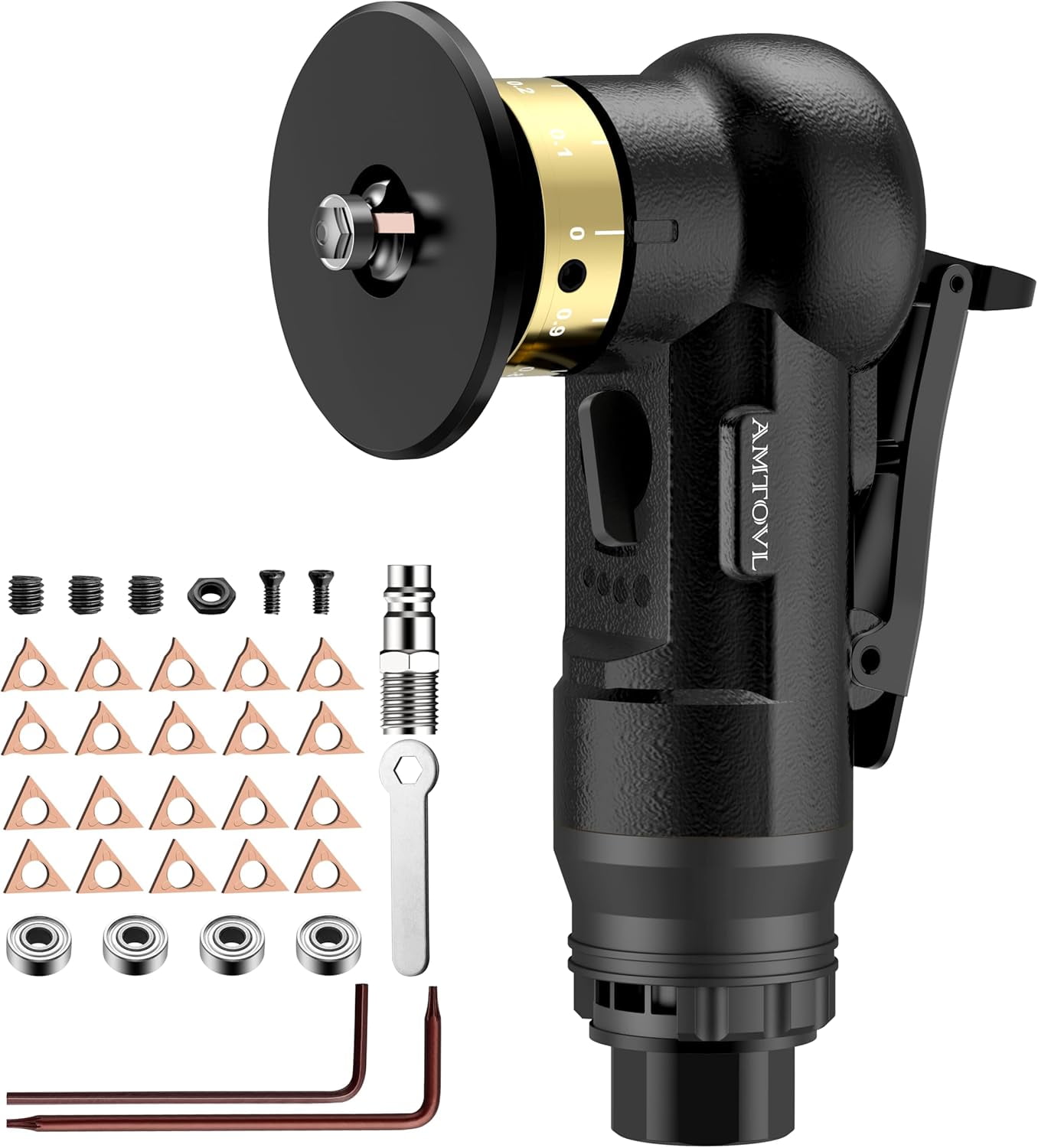 AMTOVL Mini Pneumatic Chamfering Machine, 30000 RPM, 45° Air Beveling Tool, 1/4" Air Inlet for Metal, Wood, Acrylic Deburring.