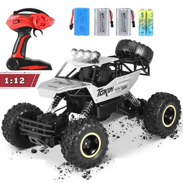 AMTPM 1:12 Large RC Cars,4WD Large Remote Control Monster Truck 2.4 GHz Alloy RC Cars for Kids Adults Age 6   Birthday Gifts ，4 Batteries(Silver)