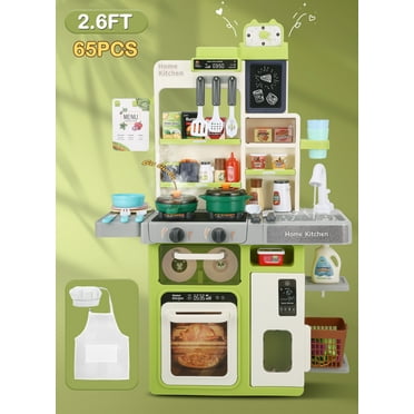 AMTPM 63PCS Play Kitchen Set Cooking Stoves with Realistic Steam & Sound Pretend Kitchen Toy Toddler Kitchen Gift for Boys and Girls 3  Green